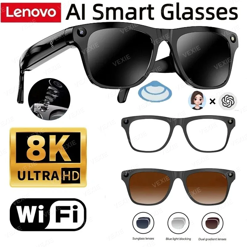 Óculos Inteligente com Câmera, Bluetooth e Wi-Fi